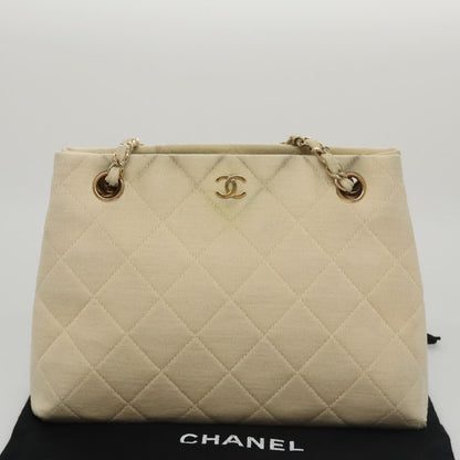 CHANEL Chain Shoulder Bag Cotton Ivory Gold CC 104415