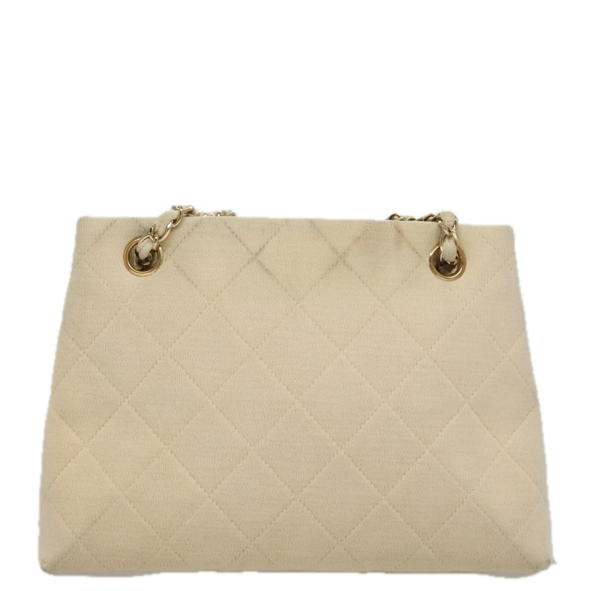 CHANEL Chain Shoulder Bag Cotton Ivory Gold CC 104415