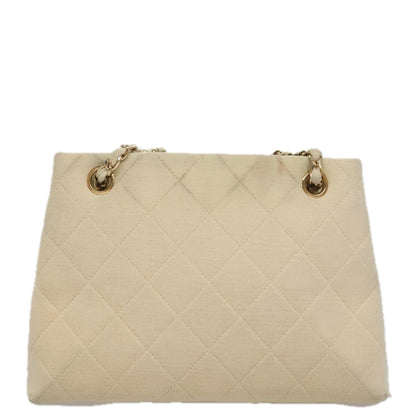 CHANEL Chain Shoulder Bag Cotton Ivory Gold CC 104415
