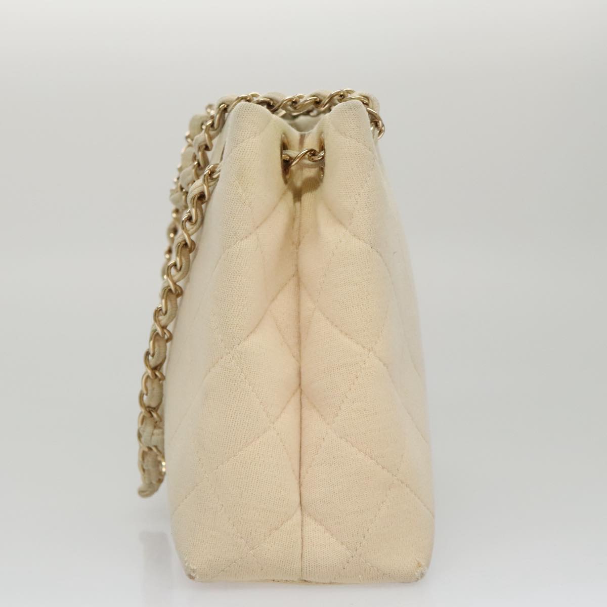CHANEL Chain Shoulder Bag Cotton Ivory Gold CC 104415