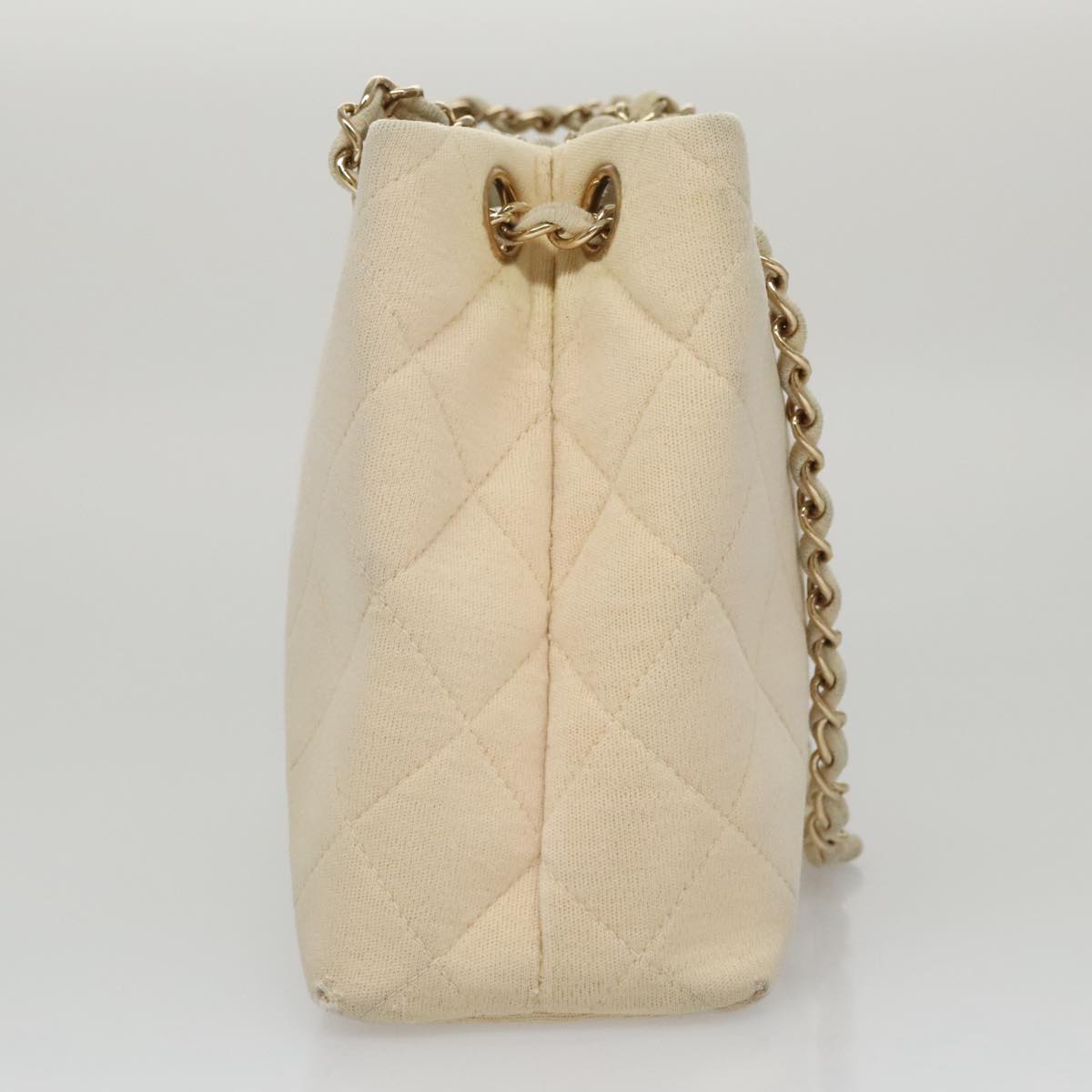 CHANEL Chain Shoulder Bag Cotton Ivory Gold CC 104415