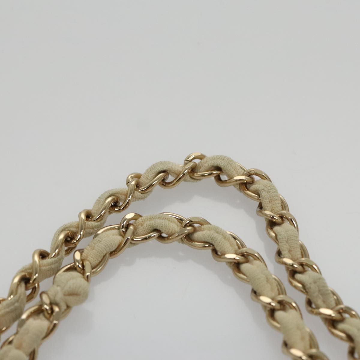 CHANEL Chain Shoulder Bag Cotton Ivory Gold CC 104415