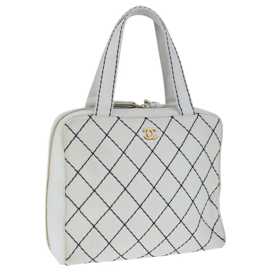 CHANEL Matelasse Wild Stitch Tote Bag Leather White CC 104614