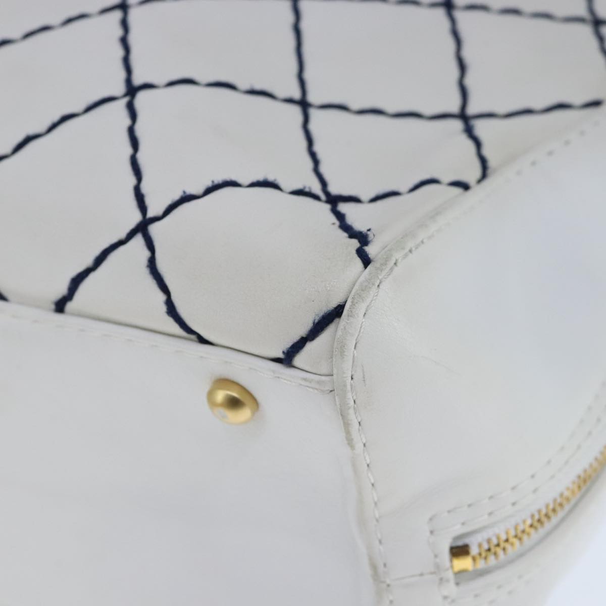 CHANEL Matelasse Wild Stitch Tote Bag Leather White CC 104614
