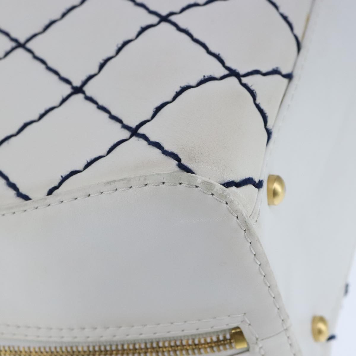 CHANEL Matelasse Wild Stitch Tote Bag Leather White CC 104614
