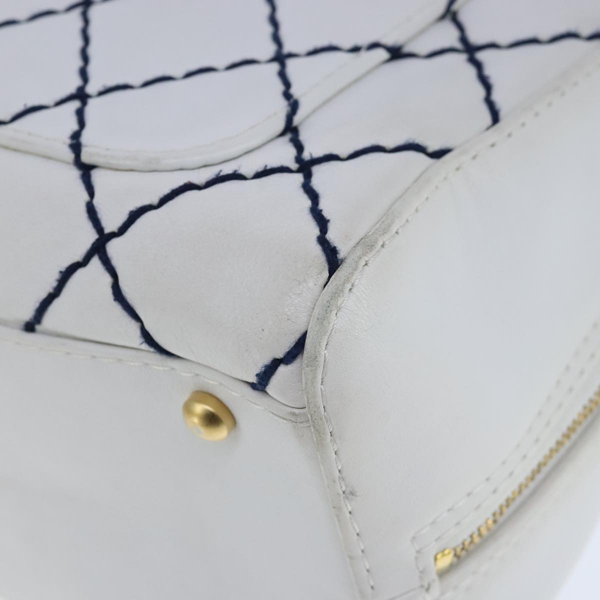 CHANEL Matelasse Wild Stitch Tote Bag Leather White CC 104614