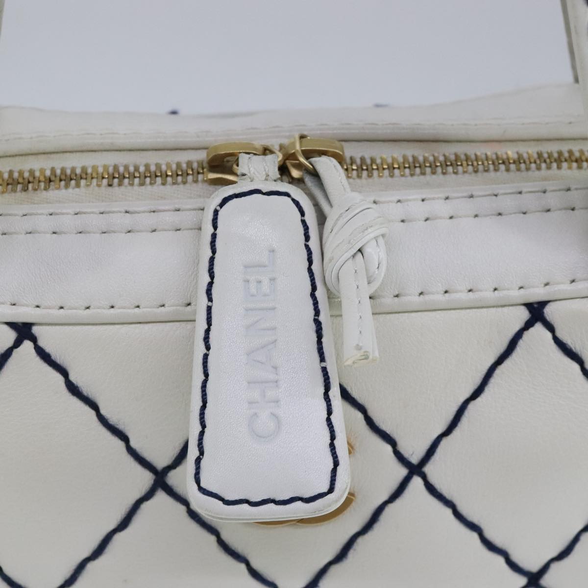 CHANEL Matelasse Wild Stitch Tote Bag Leather White CC 104614