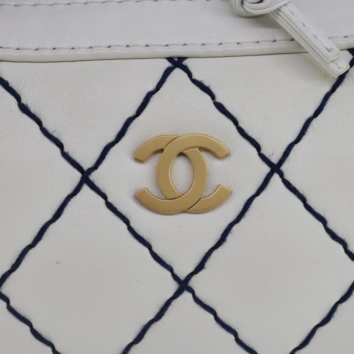 CHANEL Matelasse Wild Stitch Tote Bag Leather White CC 104614