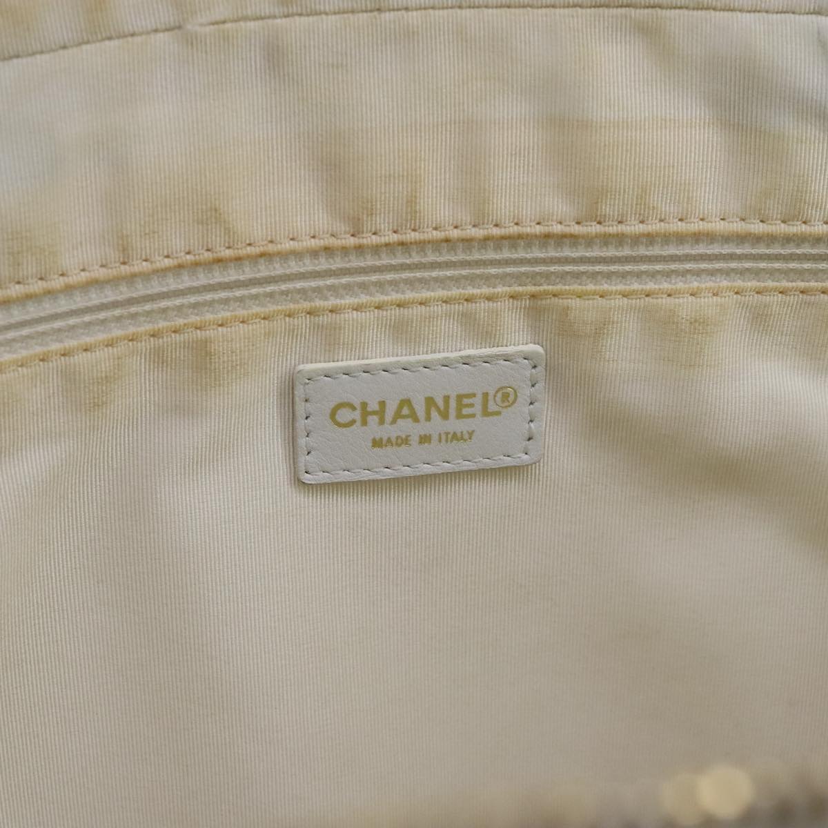 CHANEL Matelasse Wild Stitch Tote Bag Leather White CC 104614