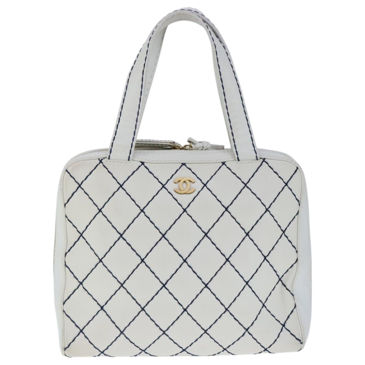 CHANEL Matelasse Wild Stitch Tote Bag Leather White CC 104614