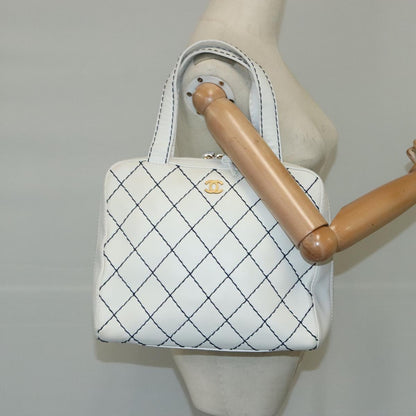 CHANEL Matelasse Wild Stitch Tote Bag Leather White CC 104614