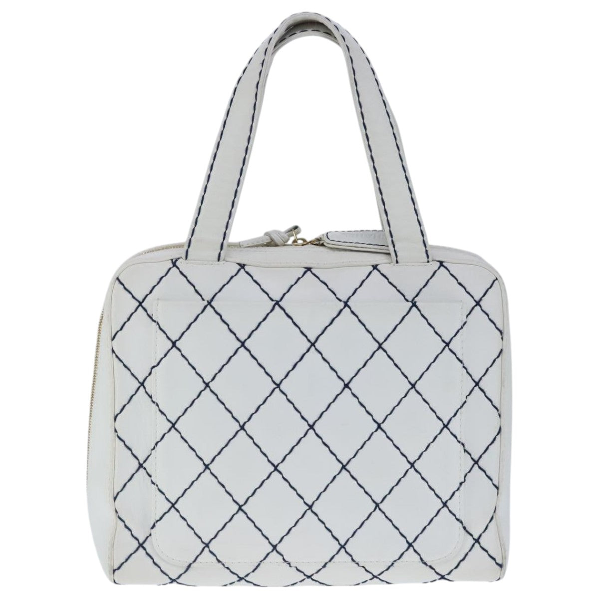 CHANEL Matelasse Wild Stitch Tote Bag Leather White CC 104614