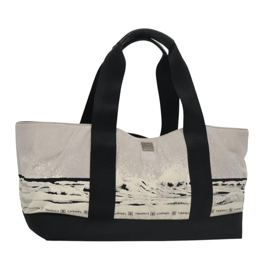 CHANEL Chanel sports Tote Bag Nylon White Black CC 104702