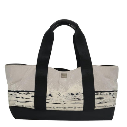 CHANEL Chanel sports Tote Bag Nylon White Black CC 104702