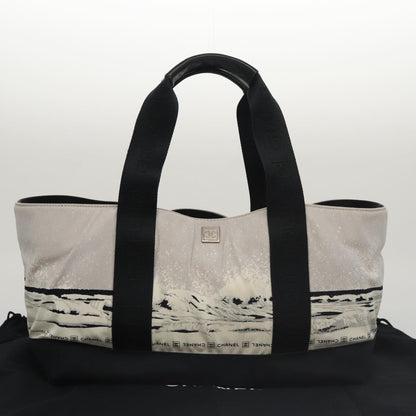 CHANEL Chanel sports Tote Bag Nylon White Black CC 104702