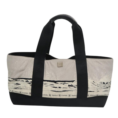 CHANEL Chanel sports Tote Bag Nylon White Black CC 104702