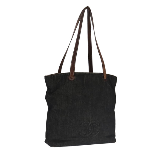 CHANEL COCO Mark Tote Bag Denim Black Brown Gold CC 104765