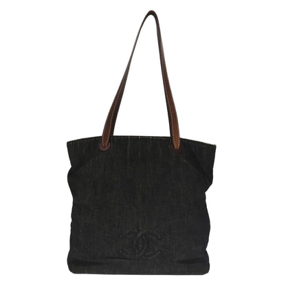 CHANEL COCO Mark Tote Bag Denim Black Brown Gold CC 104765