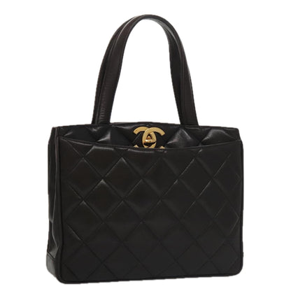 CHANEL Matelasse Tote Bag Lamb Skin Black CC 104982