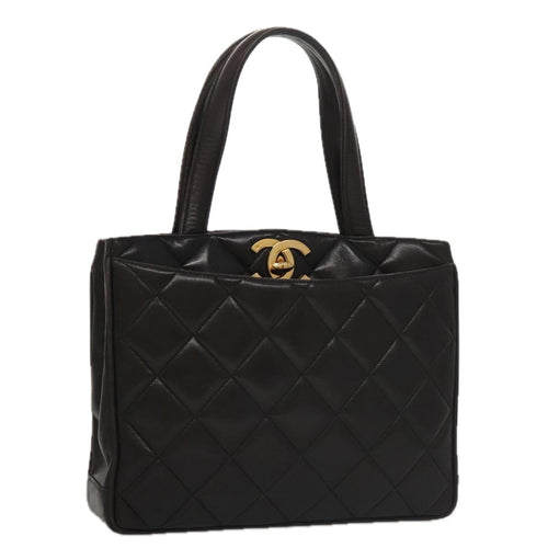 CHANEL Matelasse Tote Bag Lamb Skin Black CC 104982
