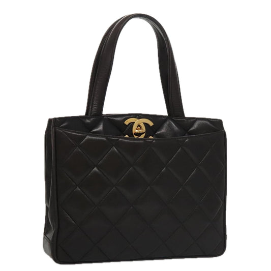 CHANEL Matelasse Tote Bag Lamb Skin Black CC 104982