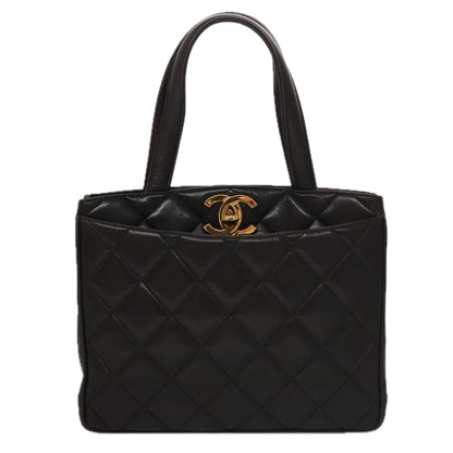 CHANEL Matelasse Tote Bag Lamb Skin Black CC 104982