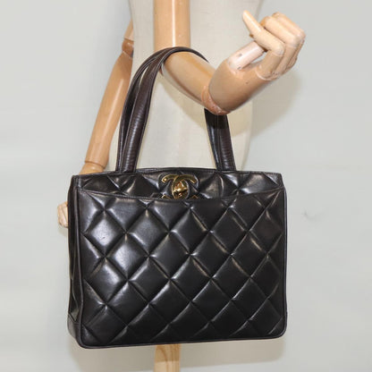 CHANEL Matelasse Tote Bag Lamb Skin Black CC 104982