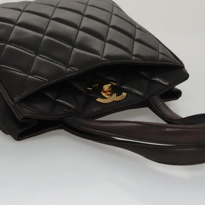 CHANEL Matelasse Tote Bag Lamb Skin Black CC 104982