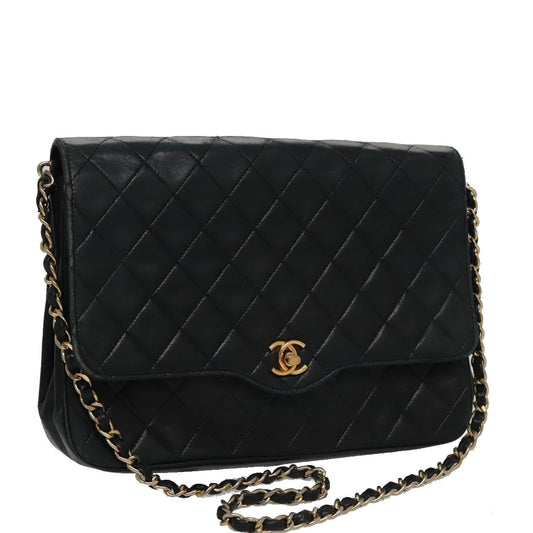 CHANEL Chain Matelasse Shoulder Bag Lamb Skin Navy CC 104986