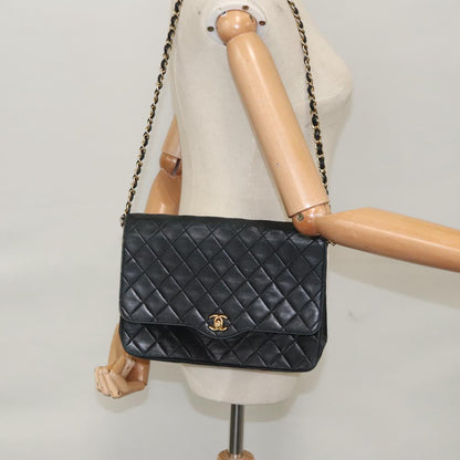 CHANEL Chain Matelasse Shoulder Bag Lamb Skin Navy CC 104986