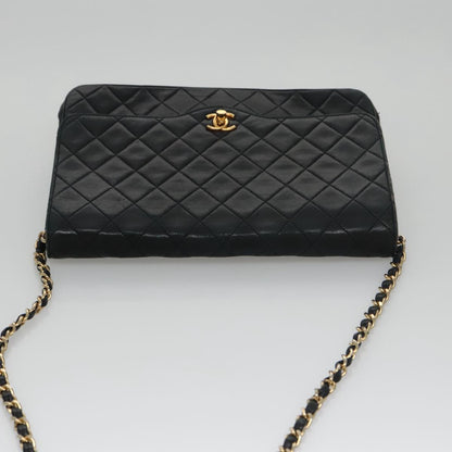 CHANEL Chain Matelasse Shoulder Bag Lamb Skin Navy CC 104986