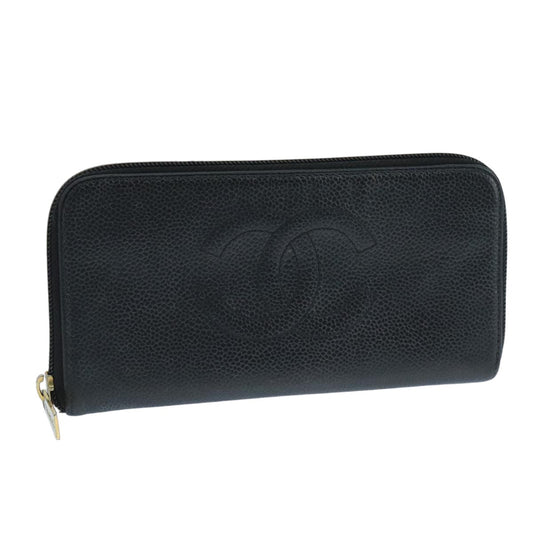 CHANEL COCO Mark Wallet Caviar Skin Black Gold CC 105006