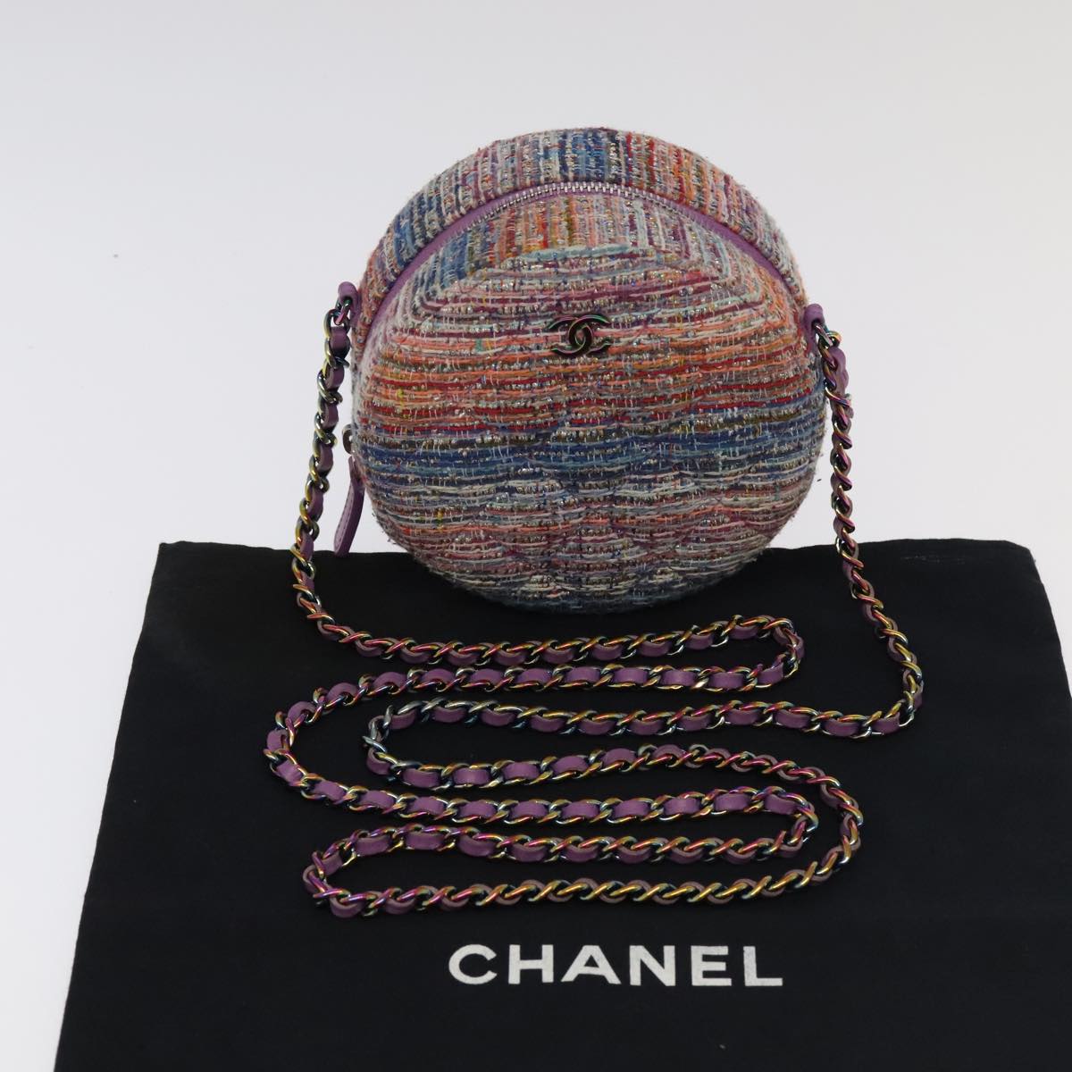 CHANEL Chain Shoulder Bag Tweed Rainbow CC 105332S
