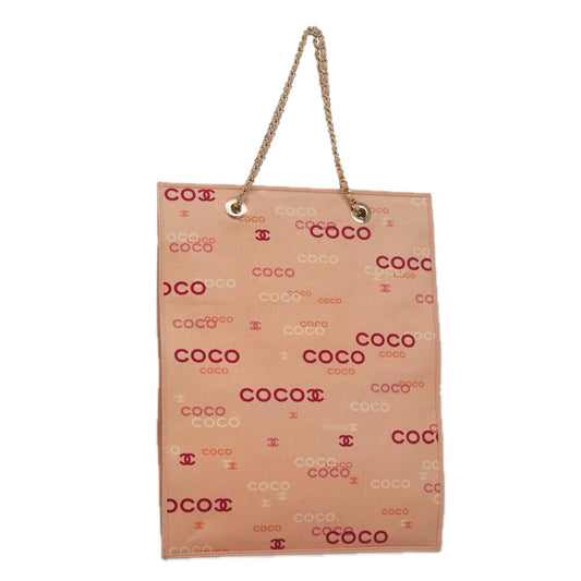 CHANEL Chain COCO Tote Bag Canvas Pink Gold CC 105536