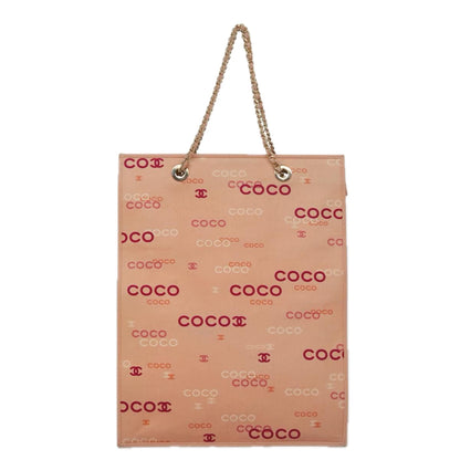 CHANEL Chain COCO Tote Bag Canvas Pink Gold CC 105536