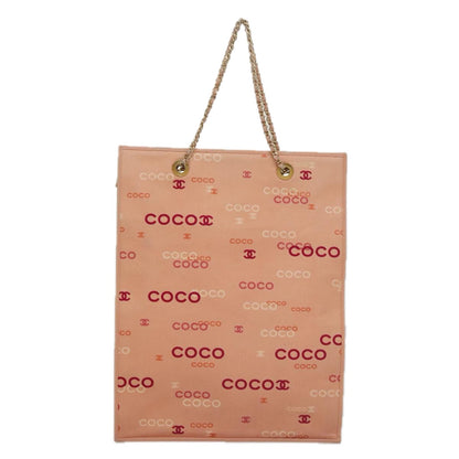 CHANEL Chain COCO Tote Bag Canvas Pink Gold CC 105536
