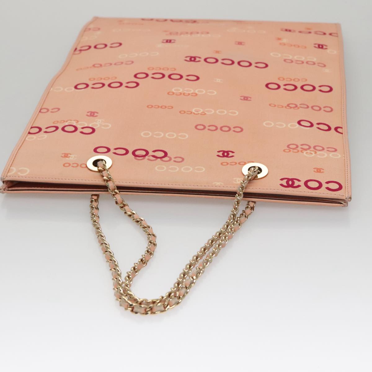 CHANEL Chain COCO Tote Bag Canvas Pink Gold CC 105536