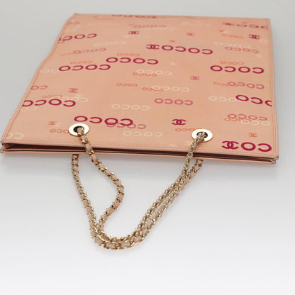 CHANEL Chain COCO Tote Bag Canvas Pink Gold CC 105536