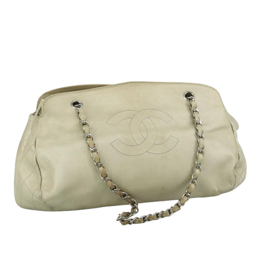CHANEL Matelasse Chain Tote Bag Caviar Skin Ivory Silver CC 105696