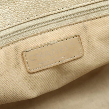 CHANEL Matelasse Chain Tote Bag Caviar Skin Ivory Silver CC 105696