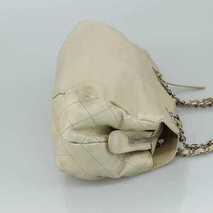 CHANEL Matelasse Chain Tote Bag Caviar Skin Ivory Silver CC 105696