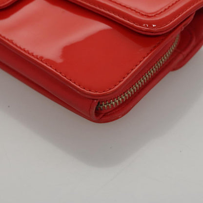 CHANEL Chain Second Bag Patent Leather Red Silver CC 105697
