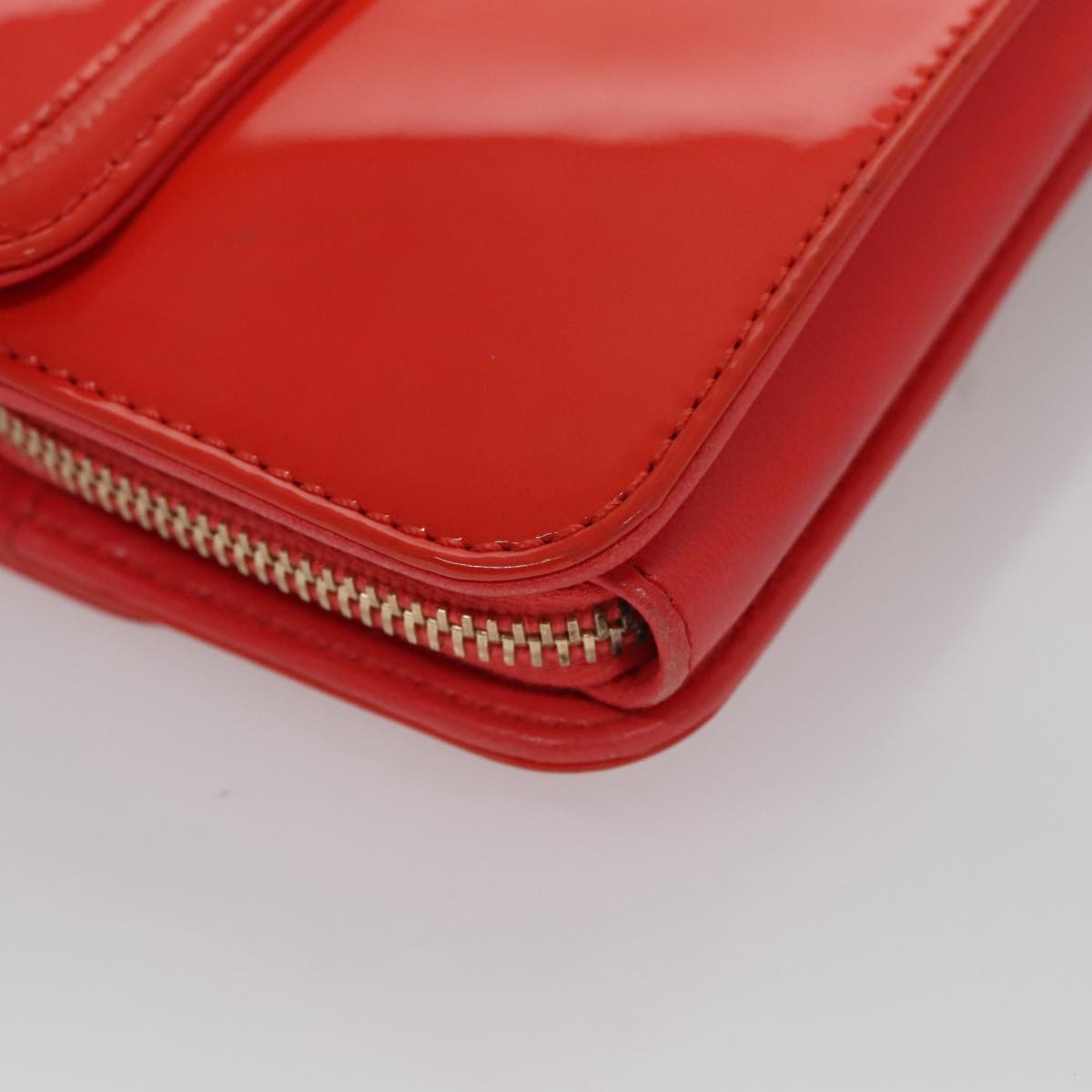 CHANEL Chain Second Bag Patent Leather Red Silver CC 105697