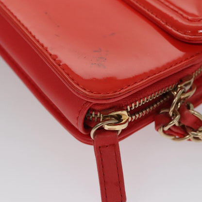 CHANEL Chain Second Bag Patent Leather Red Silver CC 105697