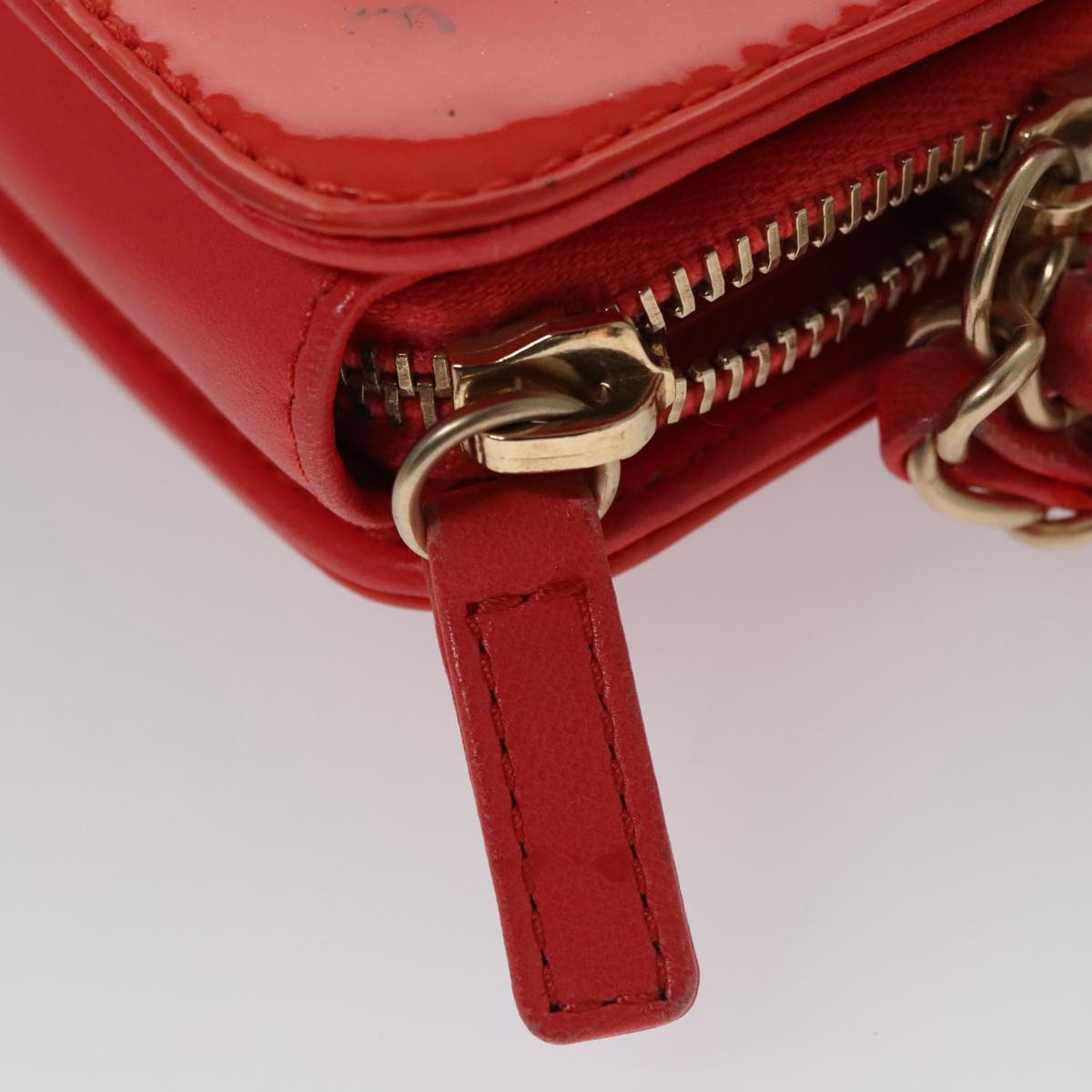 CHANEL Chain Second Bag Patent Leather Red Silver CC 105697