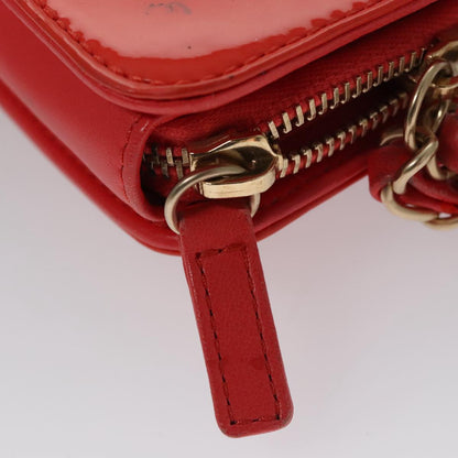 CHANEL Chain Second Bag Patent Leather Red Silver CC 105697