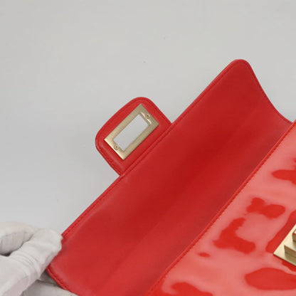 CHANEL Chain Second Bag Patent Leather Red Silver CC 105697