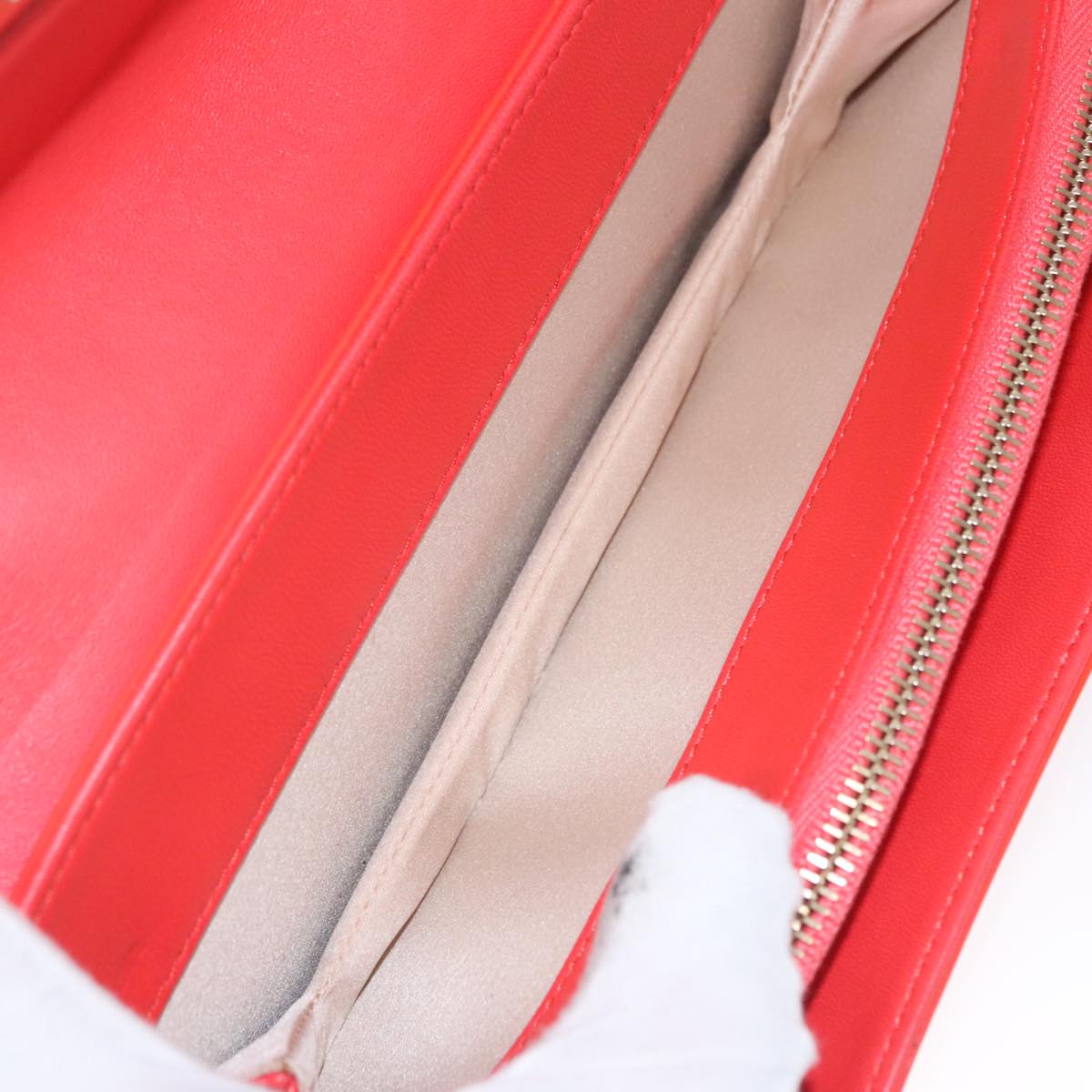 CHANEL Chain Second Bag Patent Leather Red Silver CC 105697