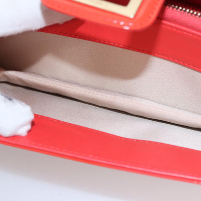 CHANEL Chain Second Bag Patent Leather Red Silver CC 105697