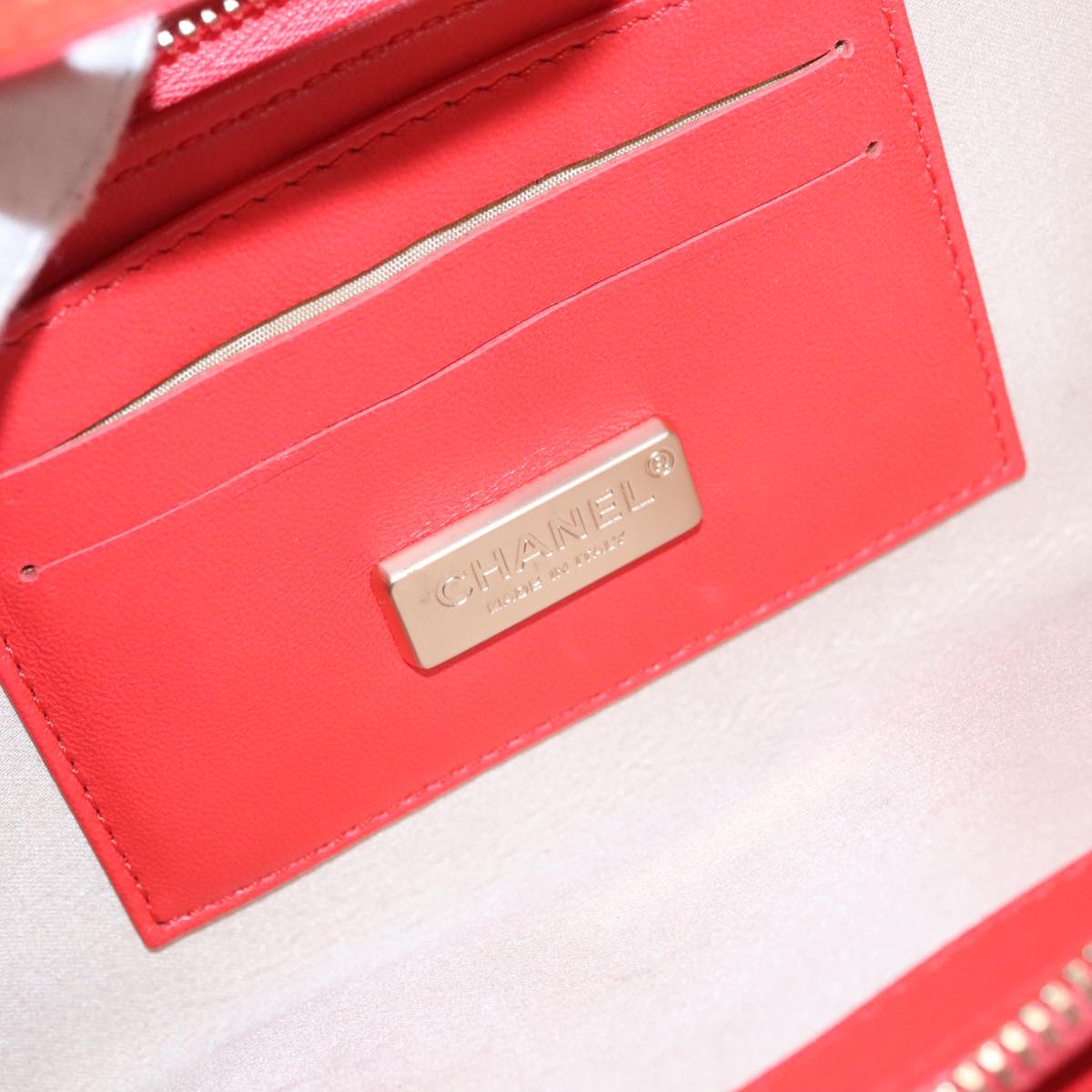CHANEL Chain Second Bag Patent Leather Red Silver CC 105697